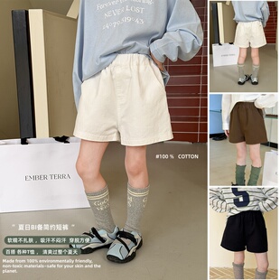 Yumi妈女童夏日儿童简约裤 26A003 子清爽宽松全棉舒服透气贴标短裤