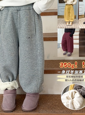 Yumi妈冬装儿童保暖加厚休闲宽松裤子男女童校园刺绣卫裤25M002
