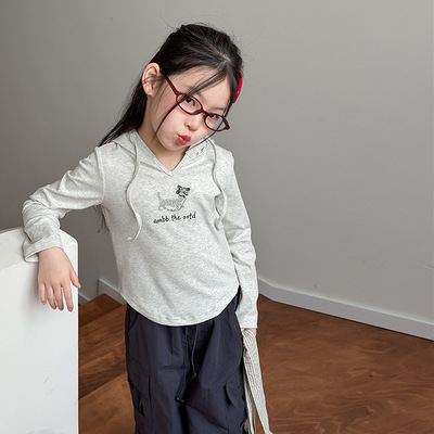 春季女款修身刺绣连帽衫