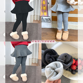 中大小女童宝宝复合奥粒绒羊毛拉架假两件裙裤 冬 24A033