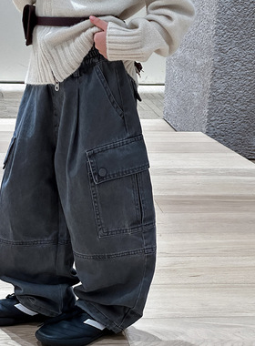 Yumi妈儿童秋季新品保暖儿童中性风帅气水洗工装裤 25G118