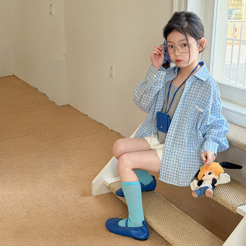 女童夏季韩系宽松格子防晒外套