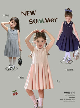Yumi妈 儿童POLO裙女童蝴蝶结刺绣连衣裙翻领公主背心裙25C161