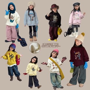 Yumi妈儿童冬季 保暖童趣可爱卡通卫衣25K001 加厚撸猫绒女童韩版