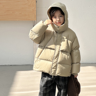 Yumi妈男童新国标90白鸭绒面包服儿童抗寒保暖连帽羽绒服25YR012