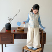 青底繁花新中式 Yumi妈冬季 女童拜年款 背心儿童国风夹棉马甲25M010