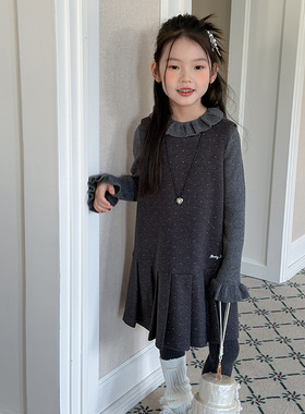 Yumi妈冬季女童宝宝温柔小公主儿童韩系甜美风波点背心裙潮25M032