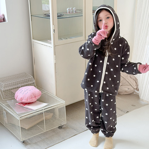 女童秋装雪莉绒波点家居服套装
