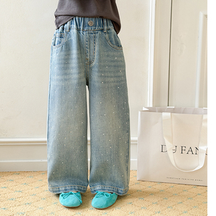 Yumi妈女童炸街春夏款 26A174 儿童blingbling亮晶晶烫钻牛仔裤