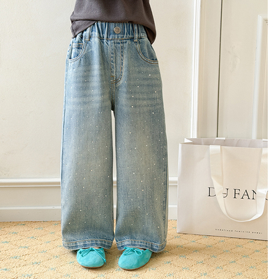 春夏女童亮晶晶烫钻牛仔阔腿裤