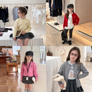 Yumi妈儿童秋季 外套25G096 绞花毛衣女童针织麻花开衫