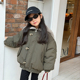 Yumi妈儿童冬装 保暖牛角扣棉衣女童毛绒翻领棉服连帽外套25K016