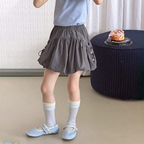 女童双侧抽绳褶皱蓬松花苞短裙