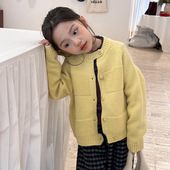 清仓女童慵懒风毛衣儿童冬季 不对称纽扣针织开衫 外套上衣25H164