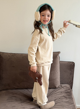 Yumi妈儿童冬季睡衣保暖加厚家居服套装女童绒感家居服套装25H034