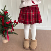Yumi妈冬季 24B020 毛呢格纹百搭半身短裙 装 女童韩版