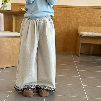 女童气质花边直筒裤儿童花瓣拼接