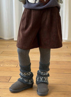 Yumi妈女童冬季欧棉绒儿童复合180g奥粒绒灯芯绒加绒短裤25H059