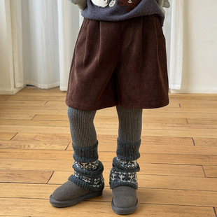 Yumi妈女童冬季 25H059 欧棉绒儿童复合180g奥粒绒灯芯绒加绒短裤