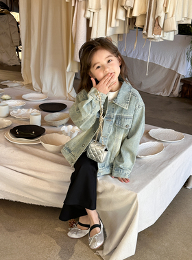 Yumi妈24S034  儿童韩版宽松时髦夹克上衣男女童休闲牛仔外套