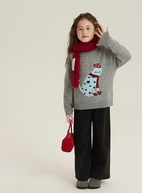 Yumi妈女童冬装新年毛衣加厚新款儿童毛线衣针织衫女孩上衣25H203