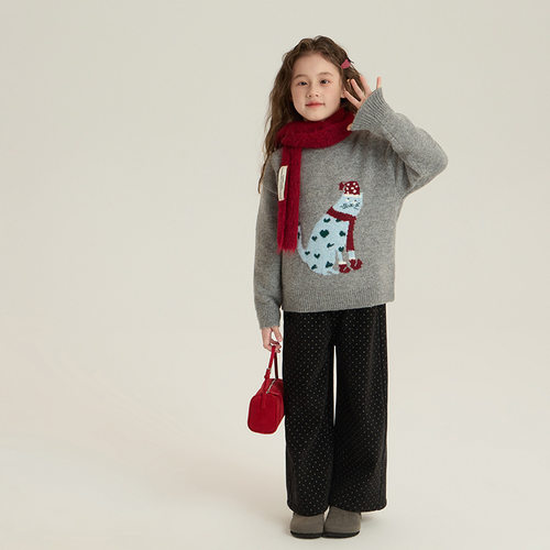 Yumi妈儿童冬季加厚卡通针织毛衣