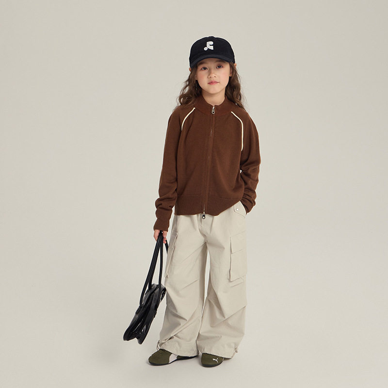 女童韩版撞色针织外套2025秋新款