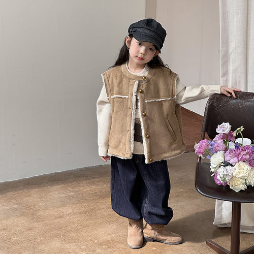 Yumi妈儿童冬装麂皮加绒小暖甲