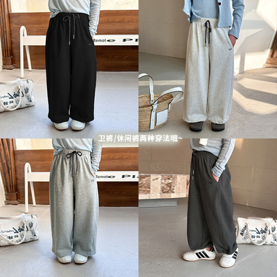 Yumi妈 新款中大小女童韩版宽松字母运动休闲卫裤 25A046