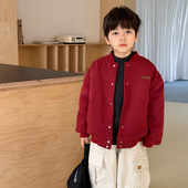 Yumi妈儿童2025冬加绒夹棉棒球服男童夹克棉服24B130