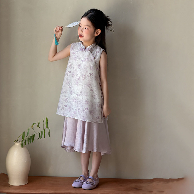 Yumi妈儿童夏季紫色灵动连衣裙女童国风连衣裙仙气汉服裙26B343