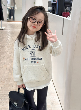 Yumi妈儿童冬装休闲彩点卡通连帽衫女童保暖加绒连帽卫衣25H062