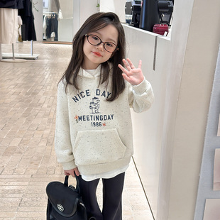 Yumi妈儿童冬装 女童保暖加绒连帽卫衣25H062 休闲彩点卡通连帽衫