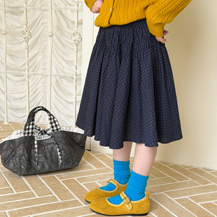 Yumi妈女童春季宝宝甜美中长款公主裙子儿童复古波点半身裙26A194