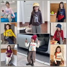 Yumi妈儿童云朵绒棉休闲韩版女童秋装长袖T恤卡通打底衫 25F020