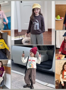 Yumi妈儿童云朵绒棉休闲韩版女童春装长袖T恤卡通打底衫 25F020