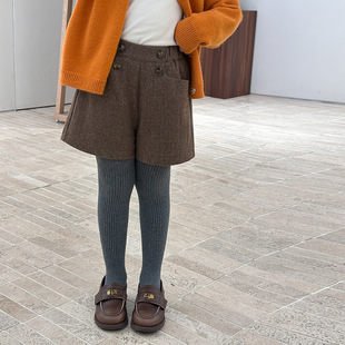 子 儿童时髦外穿裤 25G058 百搭提花羊毛呢短裤 Yumi妈女童韩版
