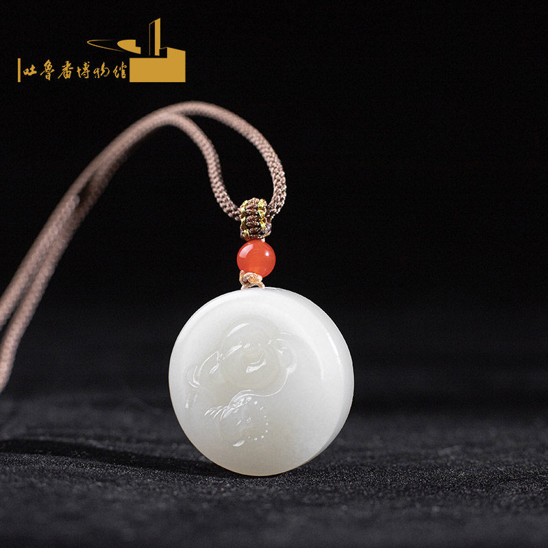 新疆吐鲁番博物馆和田玉吊坠佛莲项链双面雕刻送男女朋友中秋礼物