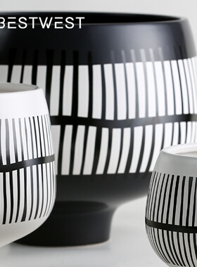 博西家居 中古风简易陶瓷花盆摆件创意样板间客厅插花瓶软装饰品