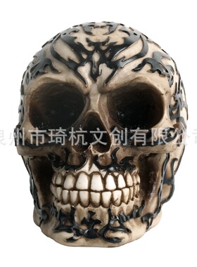 跨境新品热销万圣节装饰焰纹骷髅头个性摆件树脂工艺品家居玄关摆