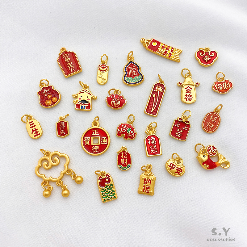 中式国潮保色古法金招财纳福吊坠
