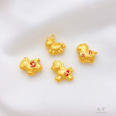 保色古法金小马招财生肖马隔珠