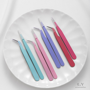 彩色不锈钢弯头镊子直头夹手工diy14k制作手链项链工具材料配件