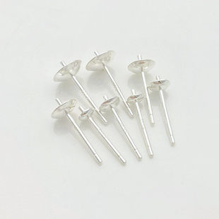 999纯银半孔珍珠托耳针耳钉托珠盘diy手工配件空托粘珍珠材料配件