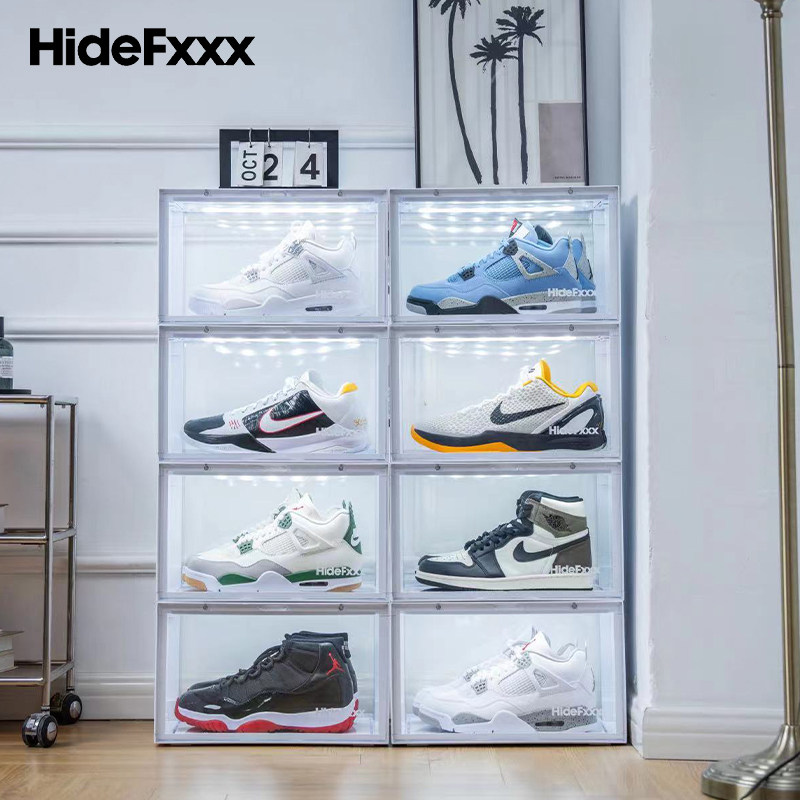 HideFxxx声控灯光鞋盒PET材质月光白球鞋收纳盒LED发光可放54码