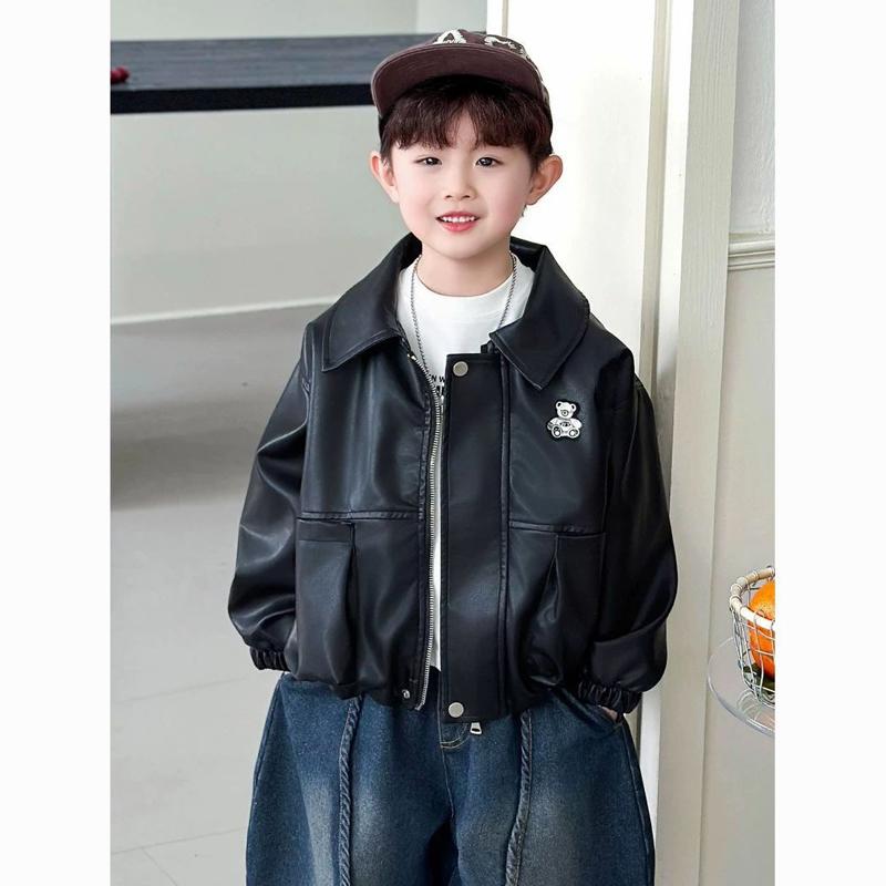 男童春装皮衣外套2026新款儿童痞帅韩版皮夹克男童春秋PU皮机车服