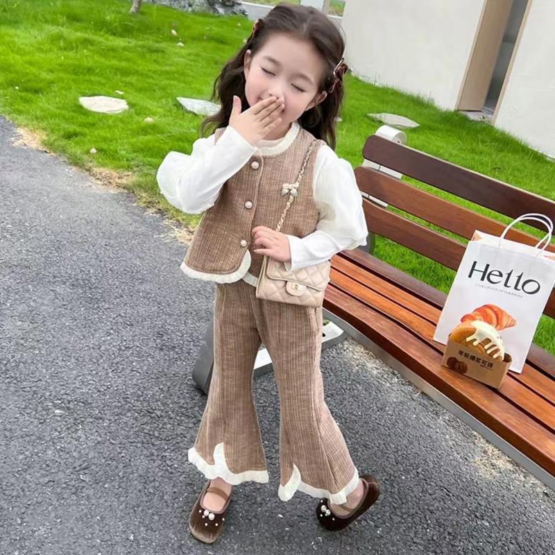 女童牛仔套装春款2026新款儿童衬衫马甲阔腿裤三件套女宝韩系春装图片