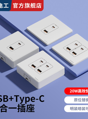 国际电工86型工地通用款36伏20w双USB+typec安卓苹果手机快充插座