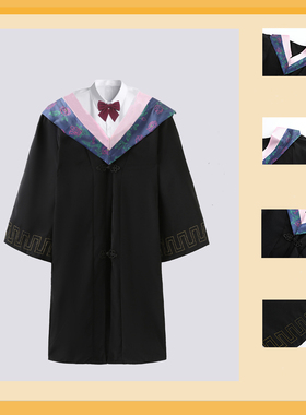 大学生领结帽子流苏垂布校徽毕业照礼物留念毕业服黑色学位学士服