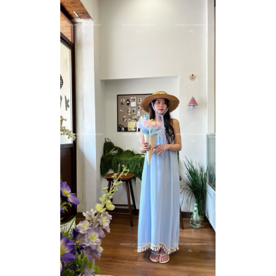 【琥珀千金】HL棉绸夏季气质甜美减龄宽松显瘦流苏吊带长款连衣裙